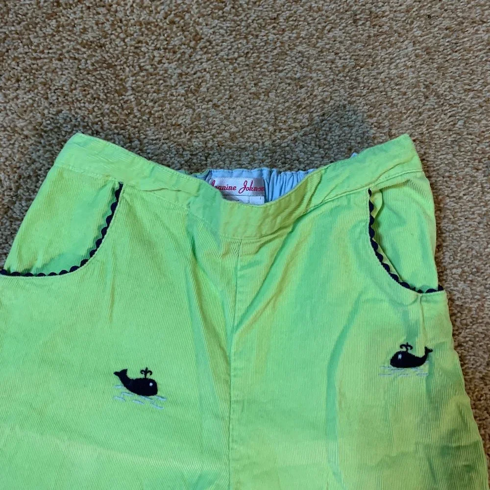 Jeanine Johnsen whale embroidered corduroy pants